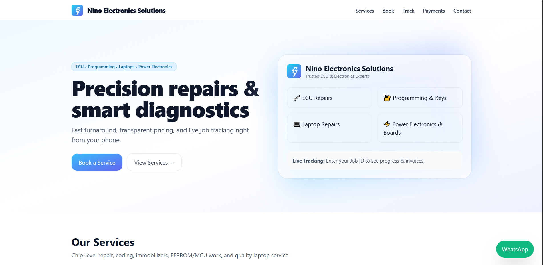 Nino Electronics Solutions mobile app interface